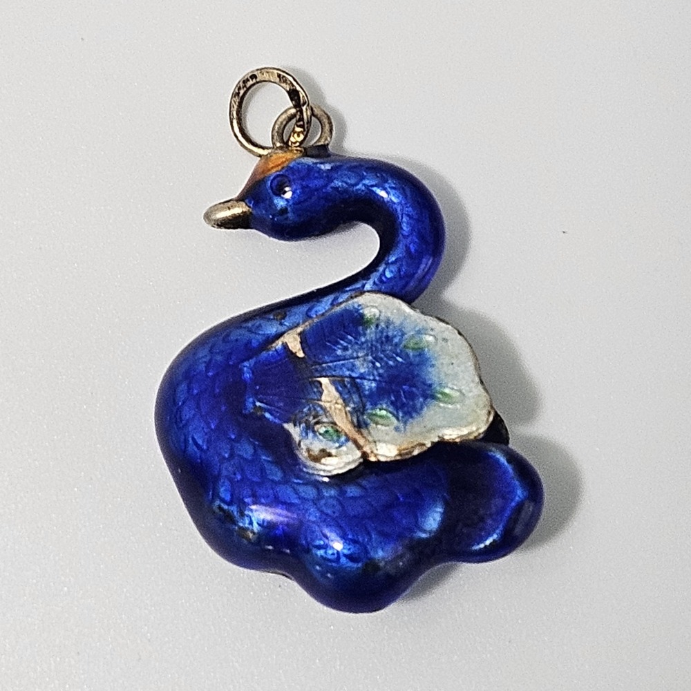 Sterling Silver Gouache Swan Pendant Artisan Unique Animal